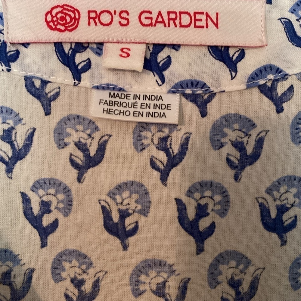 Anthropologie Ro's Garden Cotton Tiered Maxi Dress Blue White SMALL - Picture 4 of 9